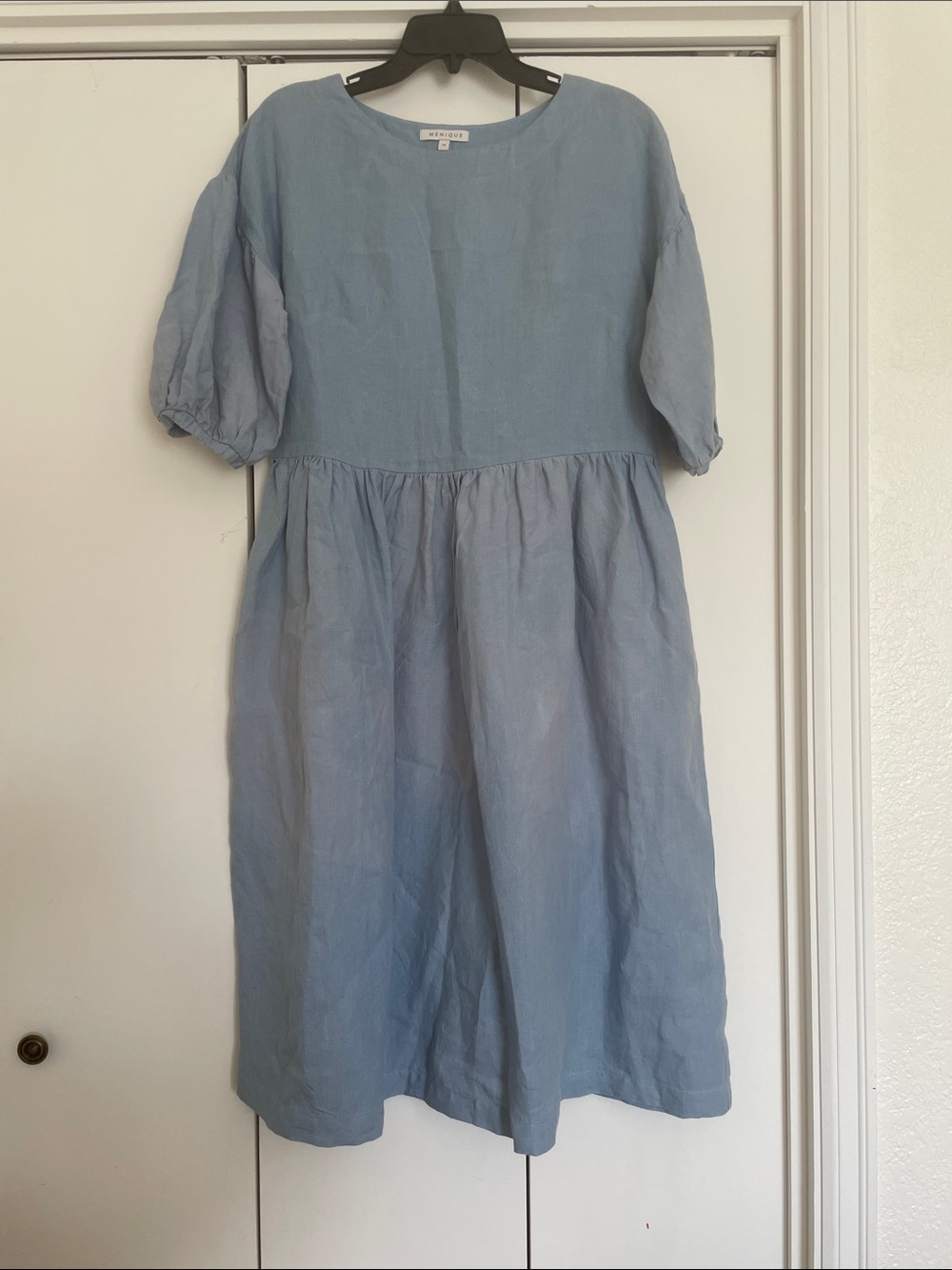 Menique Linen Collection Midi Dress Light Blue Size M